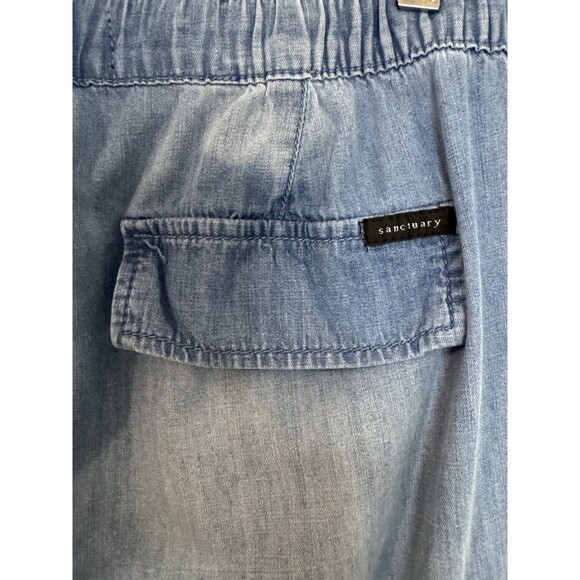 Sanctuary Cargo Pants Utility Womens M Chambray Wide Leg Pull On Blue Lyocell - Picture 2 of 7